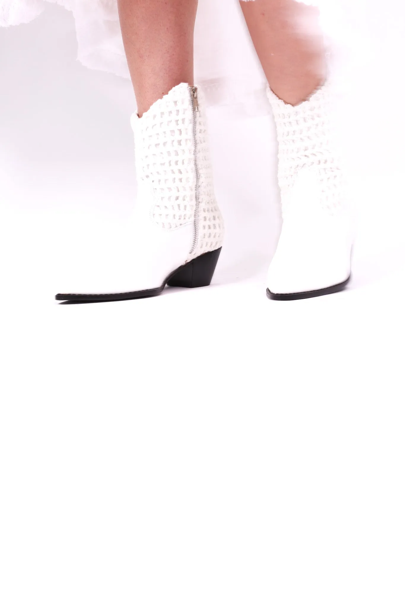 WHITE HAND CROCHET LEATHER ANKLE BOOTS NENNA