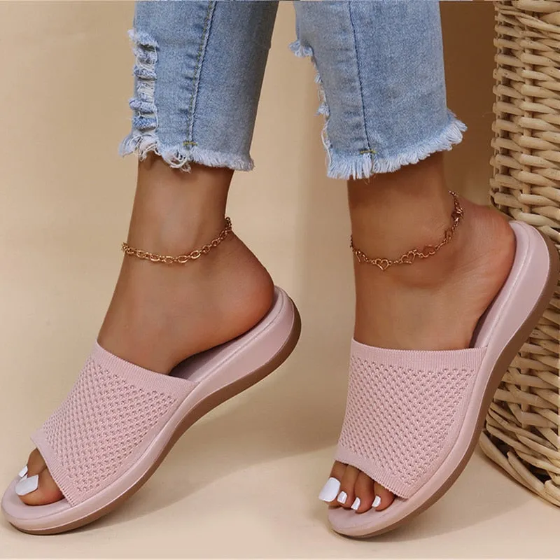 Women Elastic Force Summer Flat Sandals Casual Indoor Outdoor Slipper