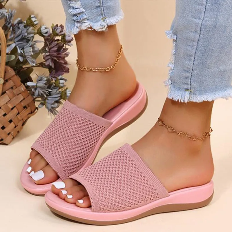 Women Elastic Force Summer Flat Sandals Casual Indoor Outdoor Slipper