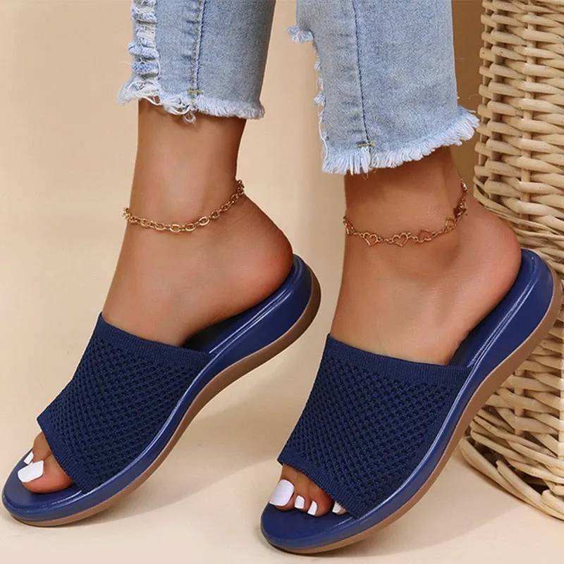 Women Elastic Force Summer Flat Sandals Casual Indoor Outdoor Slipper