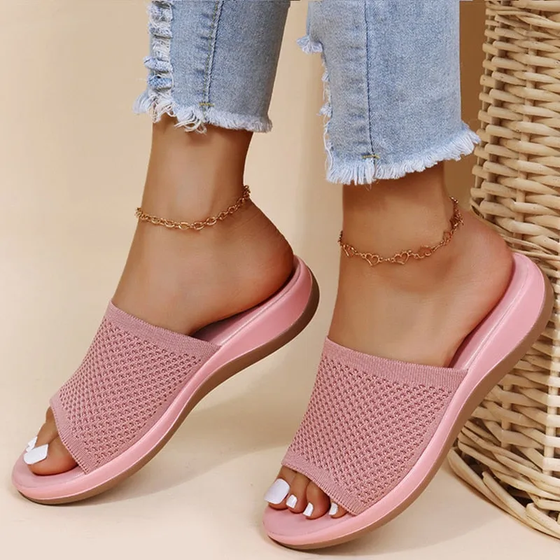 Women Elastic Force Summer Flat Sandals Casual Indoor Outdoor Slipper