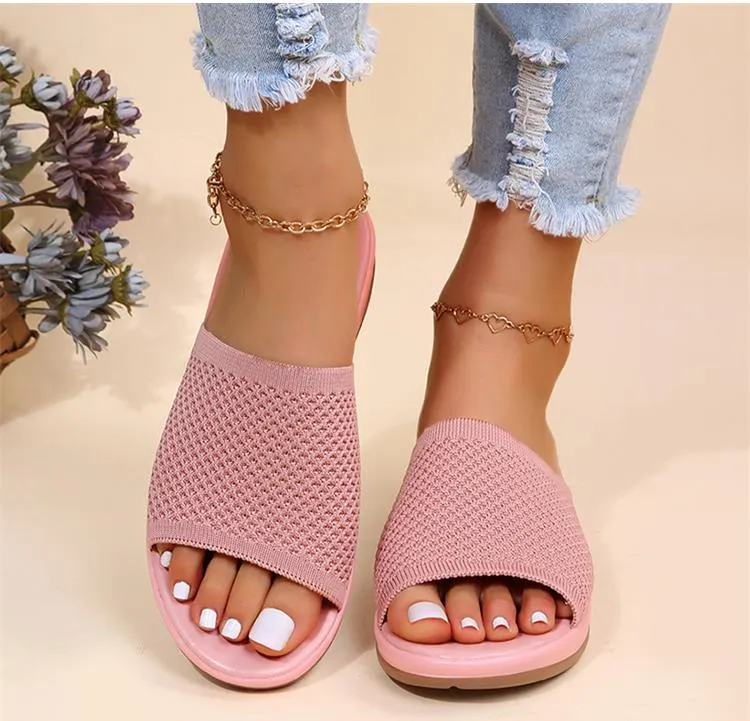 Women Elastic Force Summer Flat Sandals Casual Indoor Outdoor Slipper