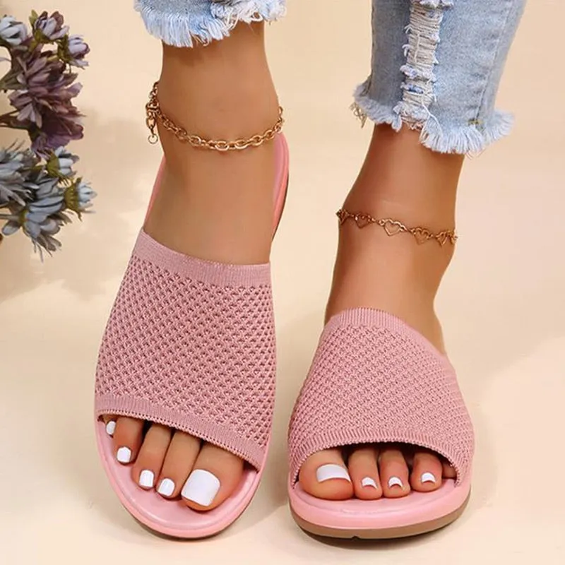 Women Elastic Force Summer Flat Sandals Casual Indoor Outdoor Slipper